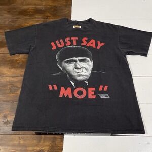 Vintage 80s The Three Stooges Moe Big Face Black T-Shirt Size Large Movie Promo